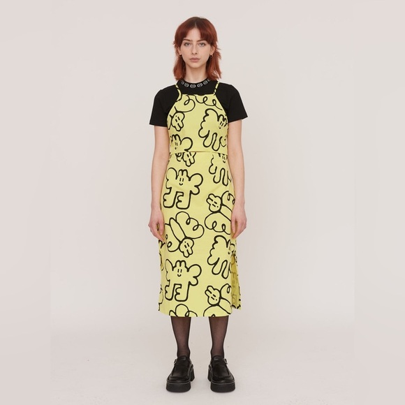 Lazy Oaf Butterfly Novelty Print Cut Out Midi Dress Neon Yellow Sz 2 Art to Wear - Picture 2 of 14